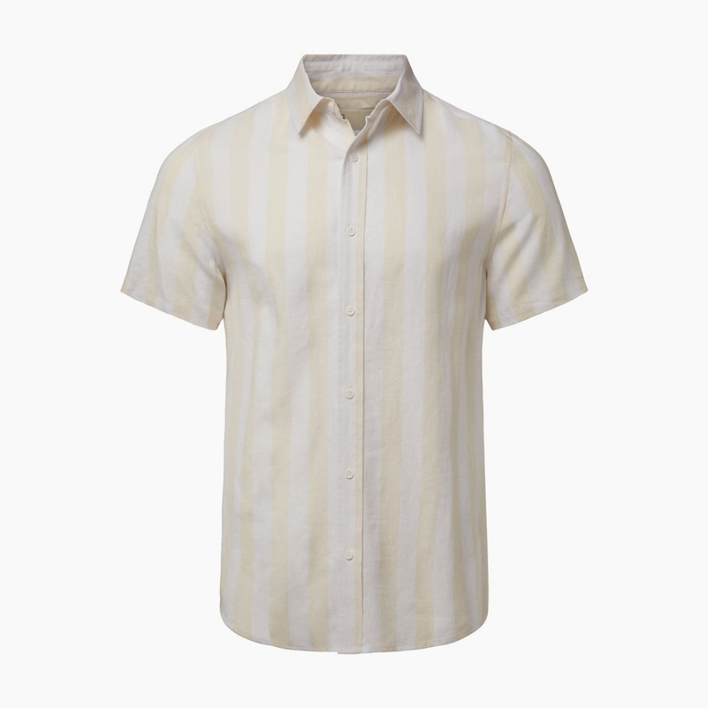 Onia Standard Short Sleeve Linen Shirt in Light Yellow, Large